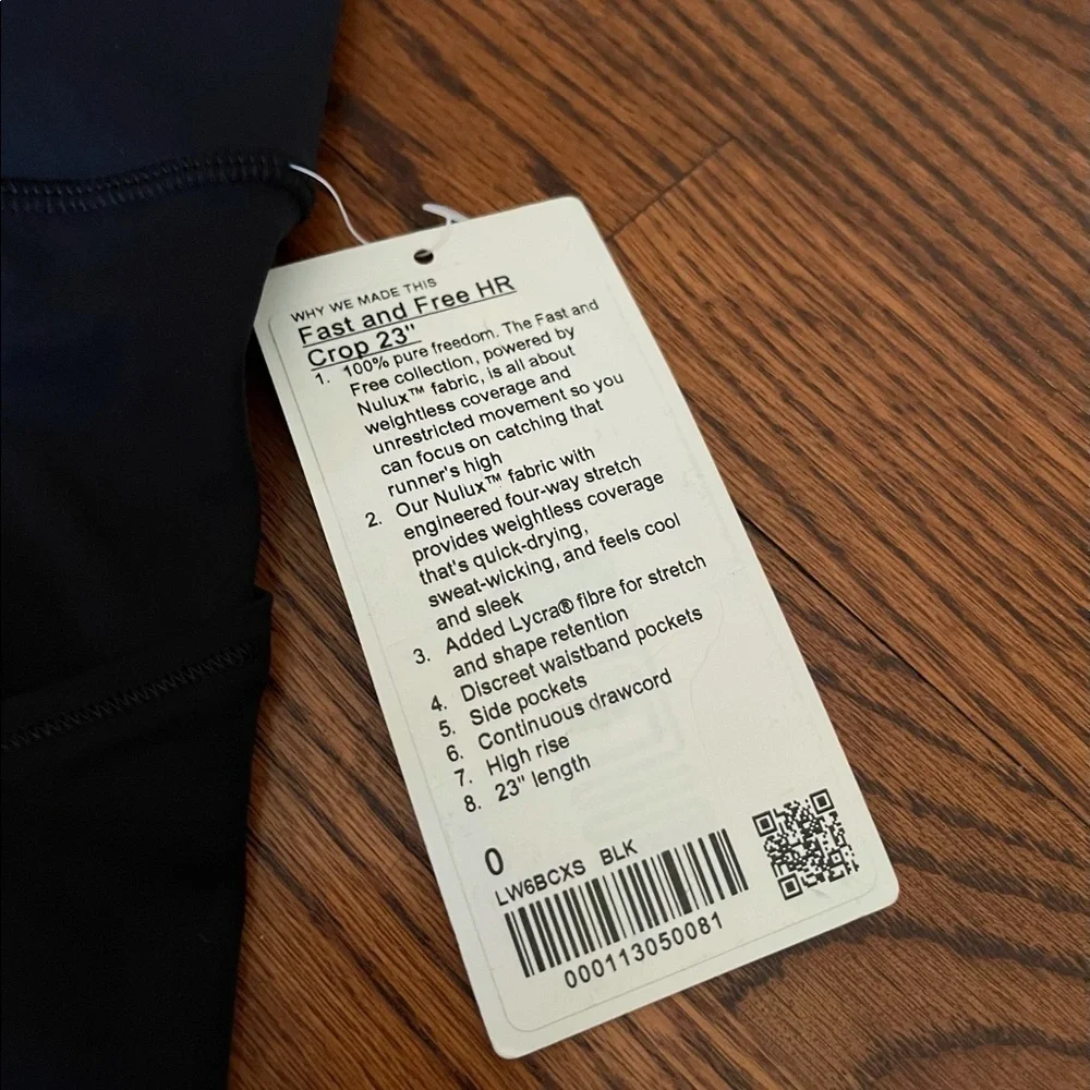 NWT lululemon fast and free high rise crop 23” black